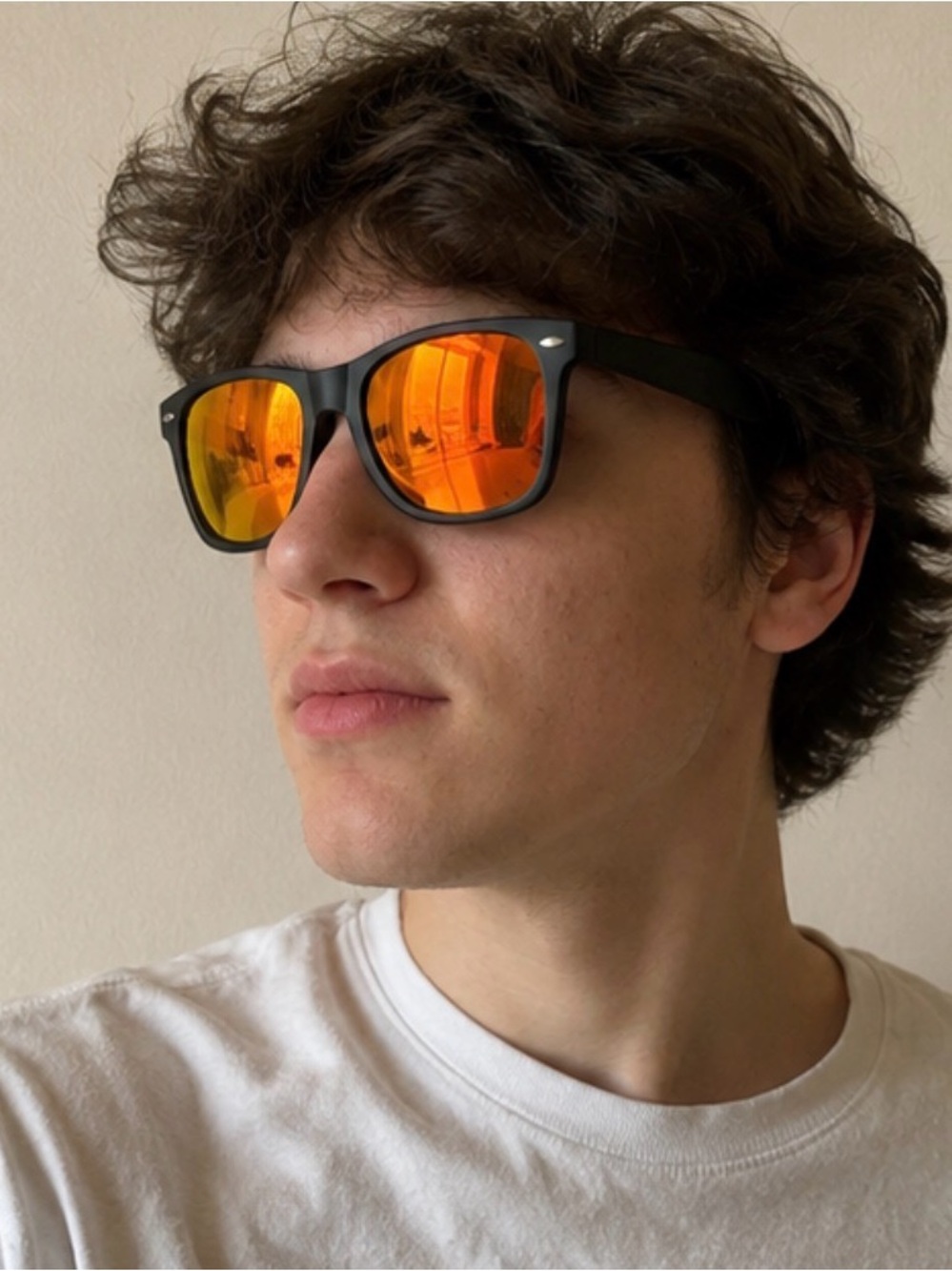Men's Black Frame Sunglasses with Orange Mirrored Lenses